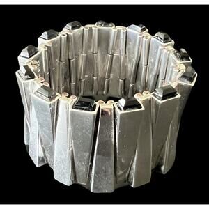 Antonio Pineda Taxco Mexico Sterling Silver Obsidian Matchstick Bracelet 195g